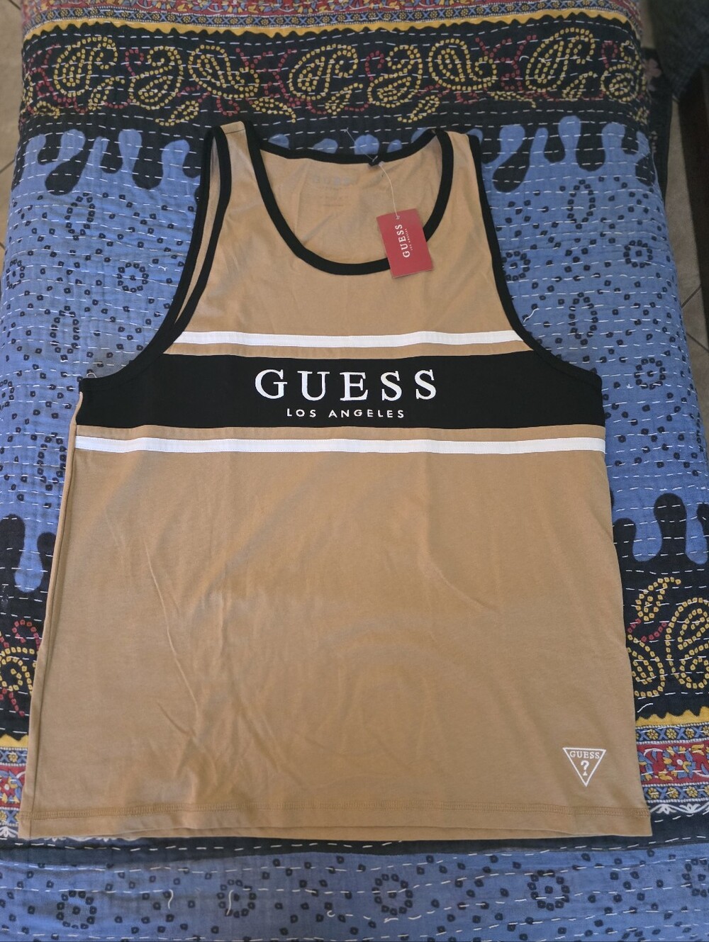 GUESS Men’s Tan and Black Los Angeles Tank Top